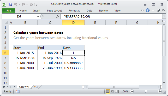 find years between two dates